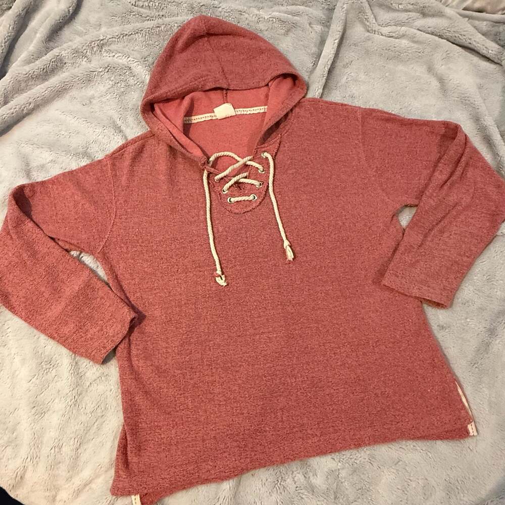 Southern Spirit Terry Lace-Up Pullover Hoodie Dusty Rose XL